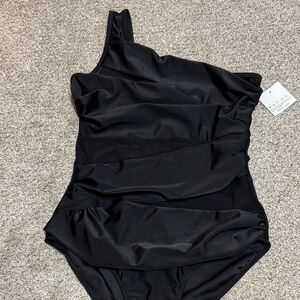 Belle Du Jour Black One-Shoulder Swim One Piece